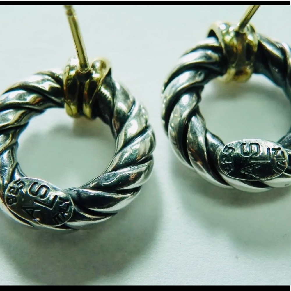 ❤️ Twisted Cable Earrings 925 18K ITALY - Picture 5 of 7